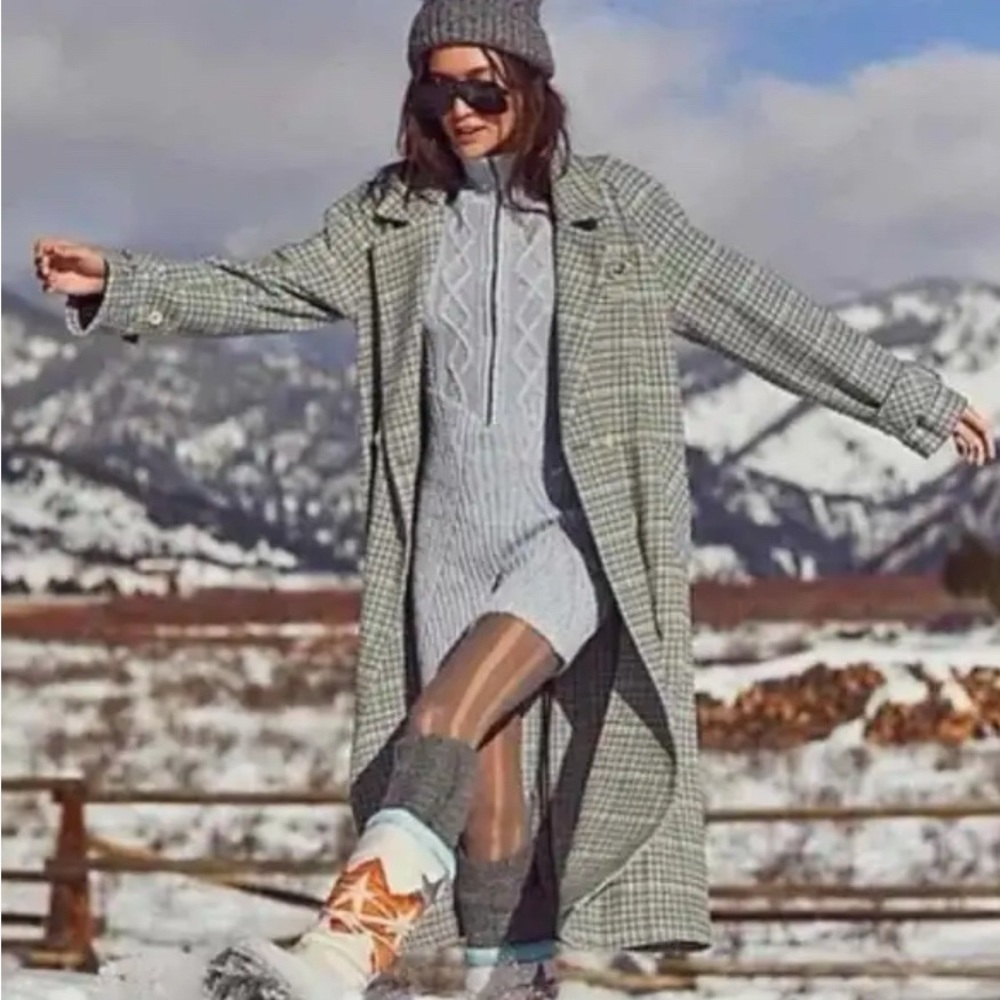 Free People WE THE FREE Liberty Duster Plaid Wool Blend Coat Size Small - Picture 1 of 9